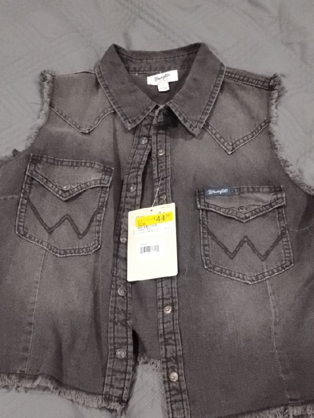 Wrangler Black Washed Denim Cutoff Sleeveless Shirt